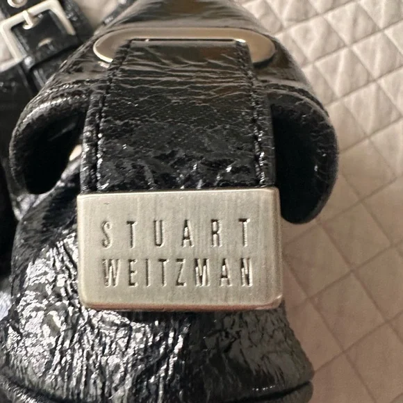 Stuart Weitzman Cala Flip Patent Leather Glossy Black Satchel - Picture 3 of 6